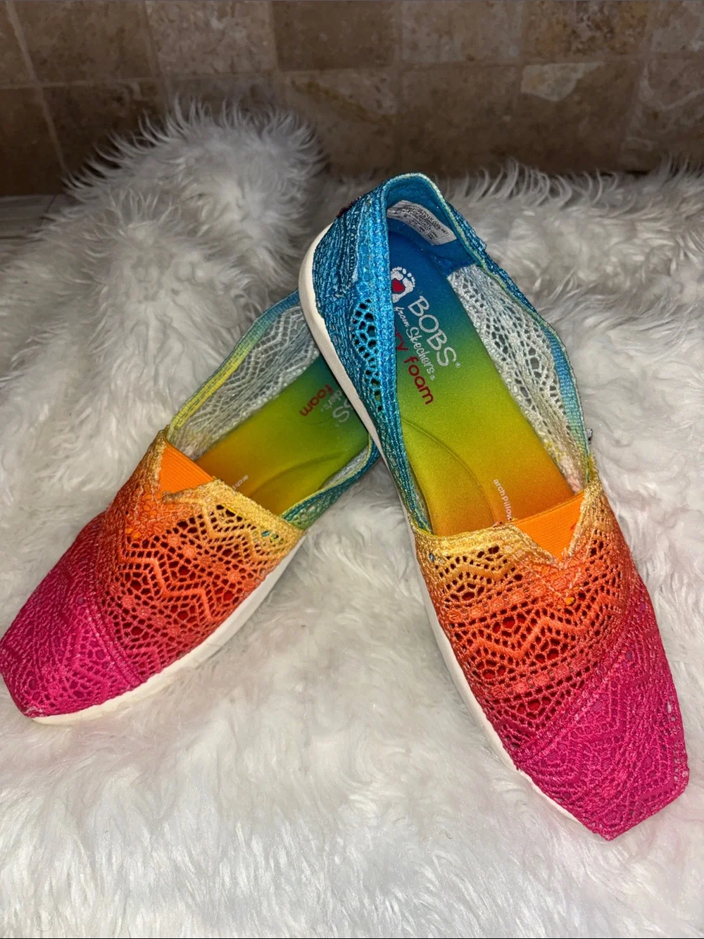 Skechers Bobs Ombré Rainbow Lace Crochet Espadrilles Flats Women’s Sz 9